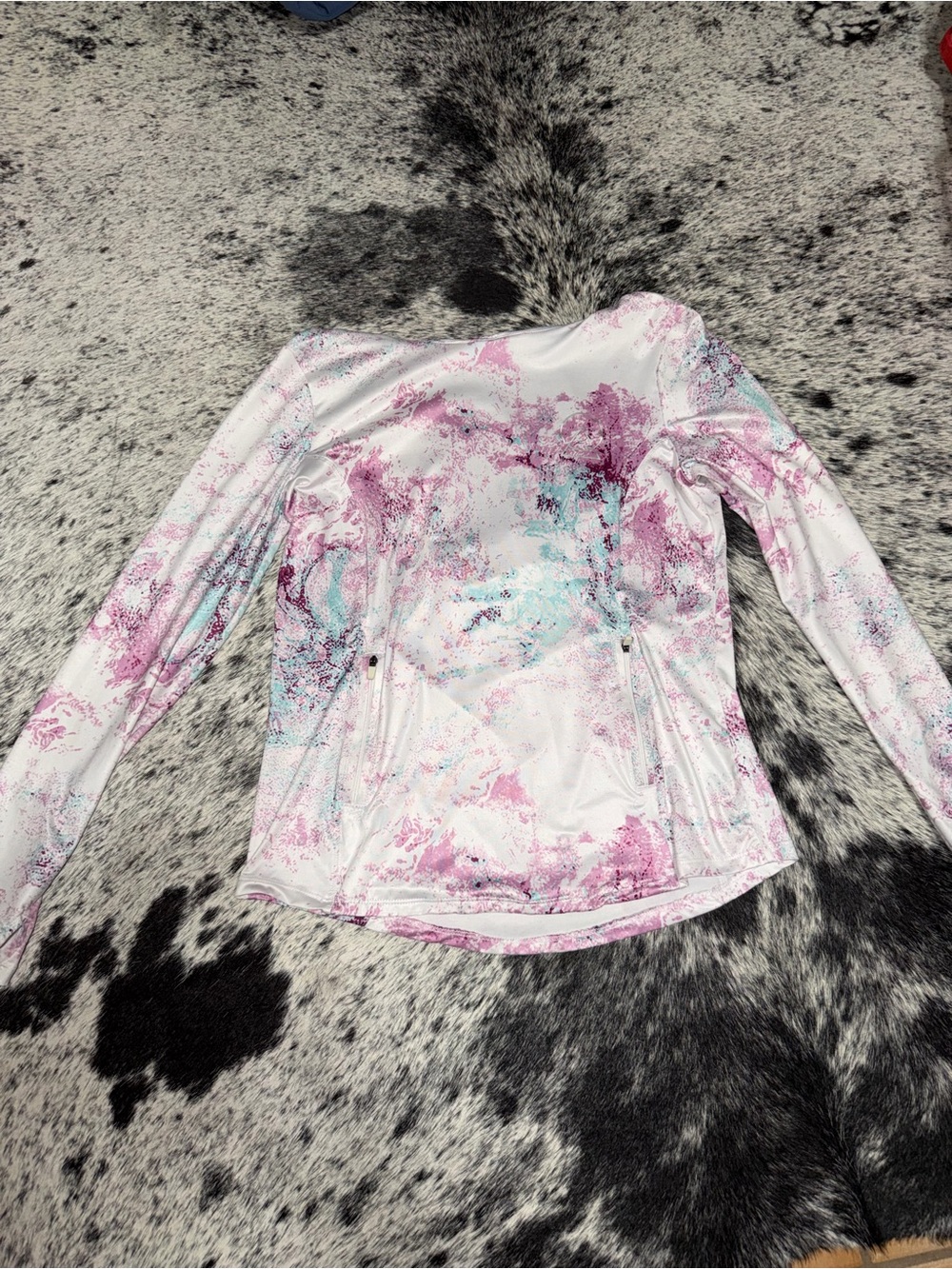 Women's Long-Sleeve Performance Top in Pink Marble Print size M